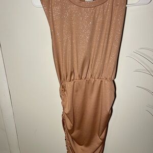 Love Squared Glitter Mini ruched tulle Dress in Bronze size Medium